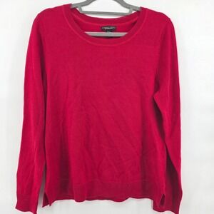 Carole Little Red 100%‎ Merino Wool Crew Neck Long Sleeve Sweater Women's XL